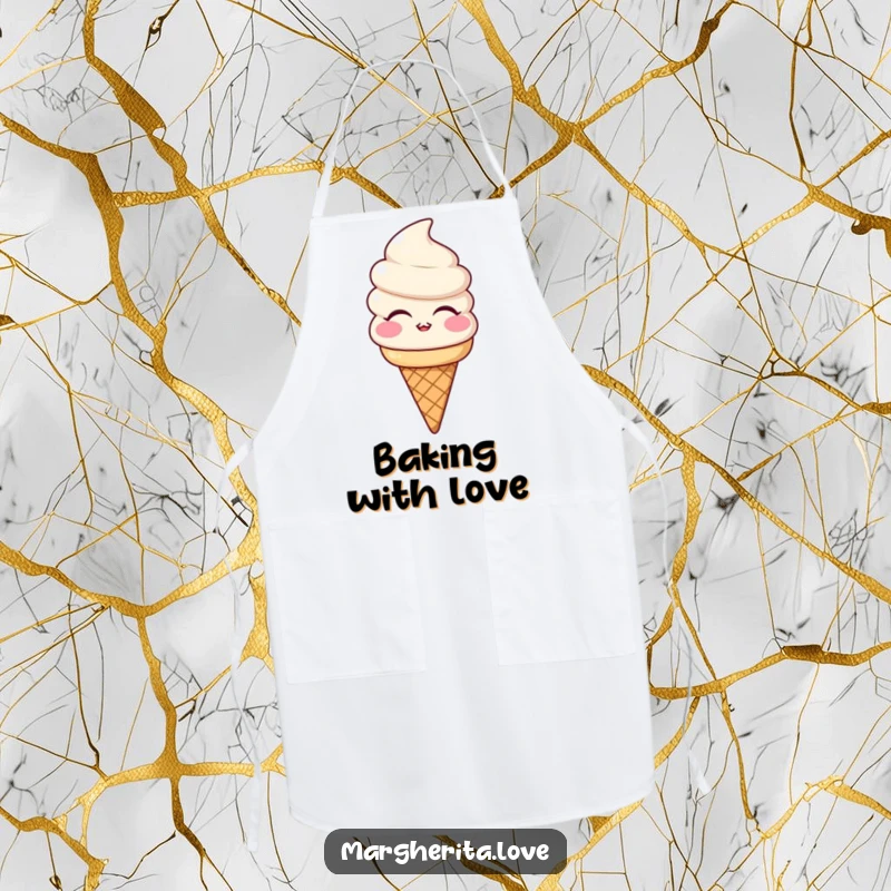 Funny apron featuring a smiling ice cream cone character blowing a kiss, perfect for cooking and as a sweet, humorous gift.