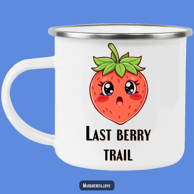 Funny Surprised Strawberry Camping Mug, Sip Your Shock in the Great Outdoors
