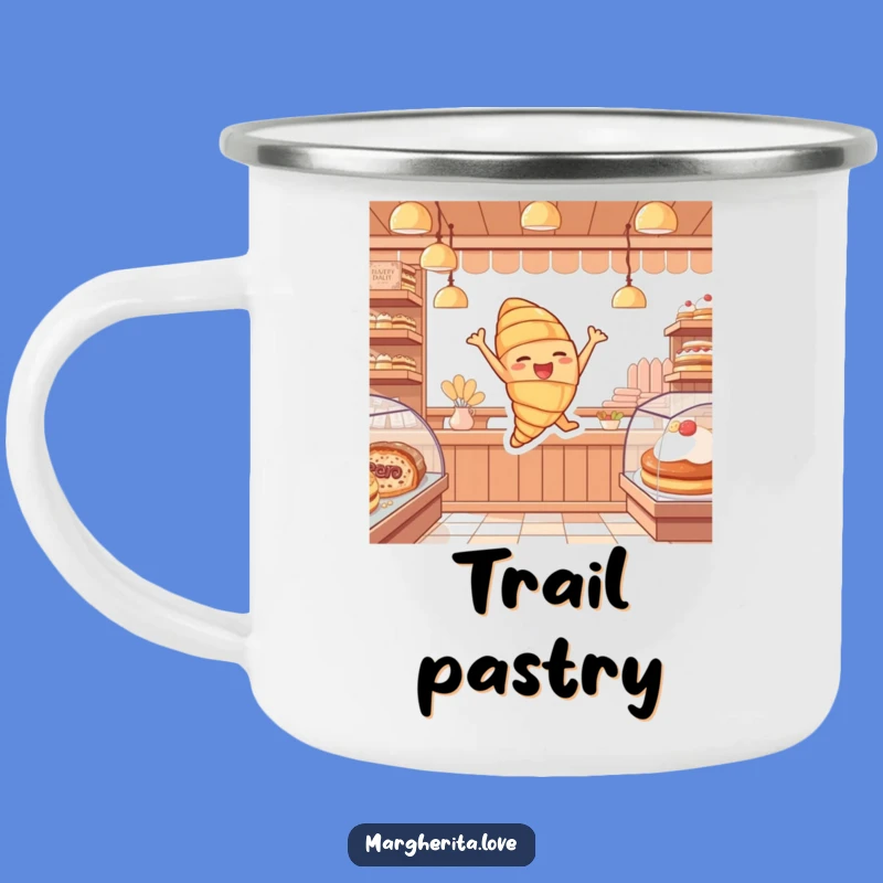 Funny Croissant Joy Camping Mug: Pastry Leap, Outdoor Gift