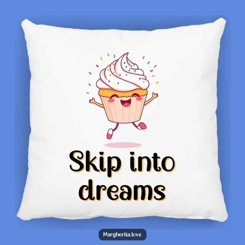 Funny Cupcake Pillow: Cheerful Sprinkles and Skipping Comfort Accent