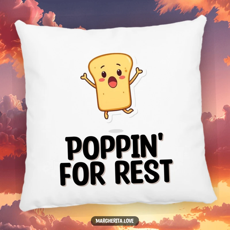 Funny pillow featuring a surprised breadstick character leaping into the air, providing comfort and a touch of bakery humor for your home.