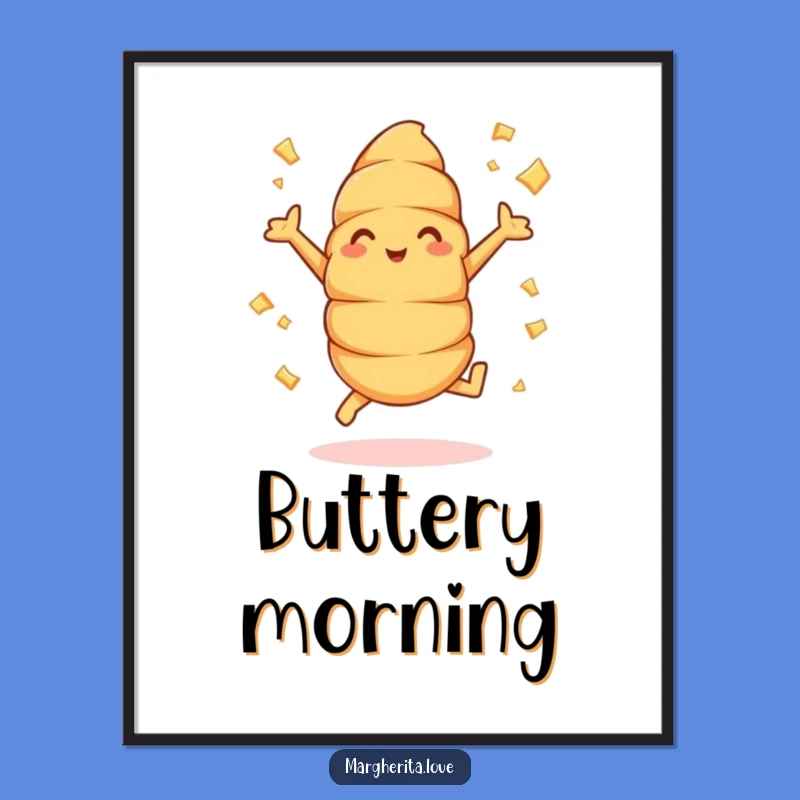 Funny Croissant Jumps Digital Print: Flying Flakes Art, Instant Hilarious Decor