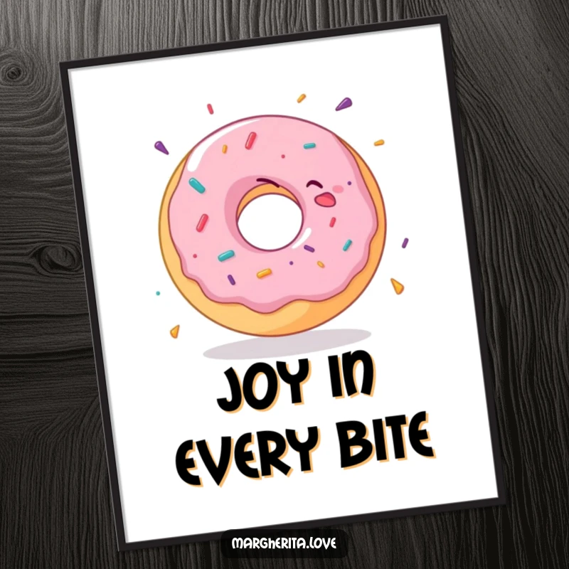 Funny donut digital art of a delighted donut in a joyful spin, perfect for instant printable wall decor.