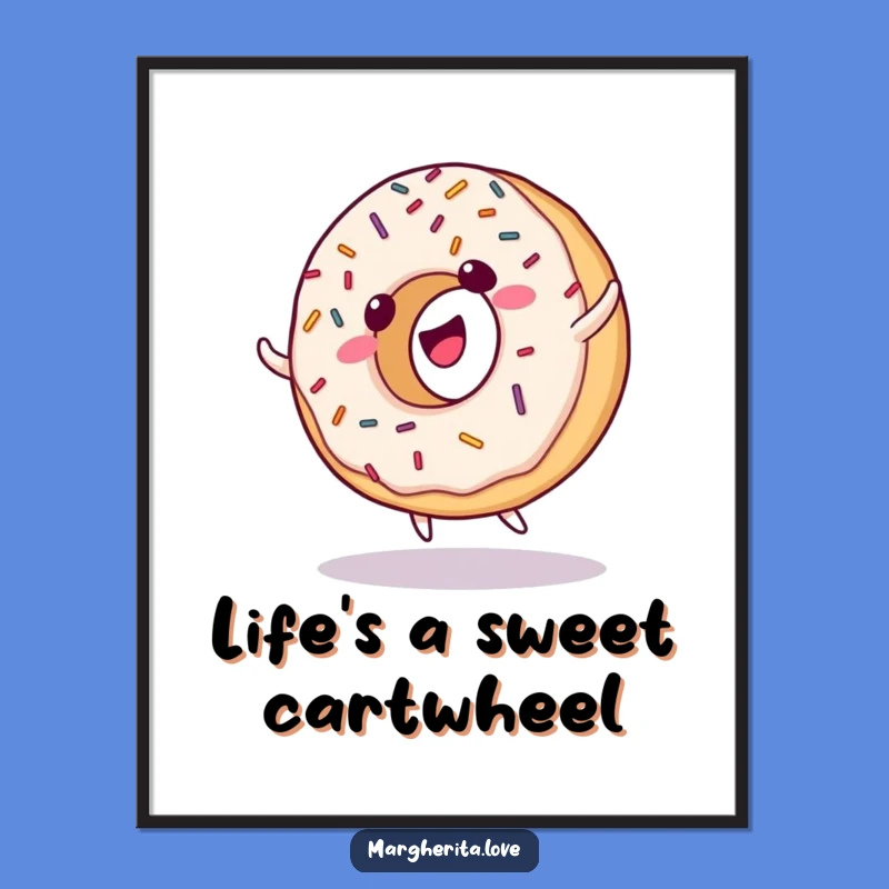 Funny Donut Cartwheel Digital Art Print - Giggling Sprinkles Decor