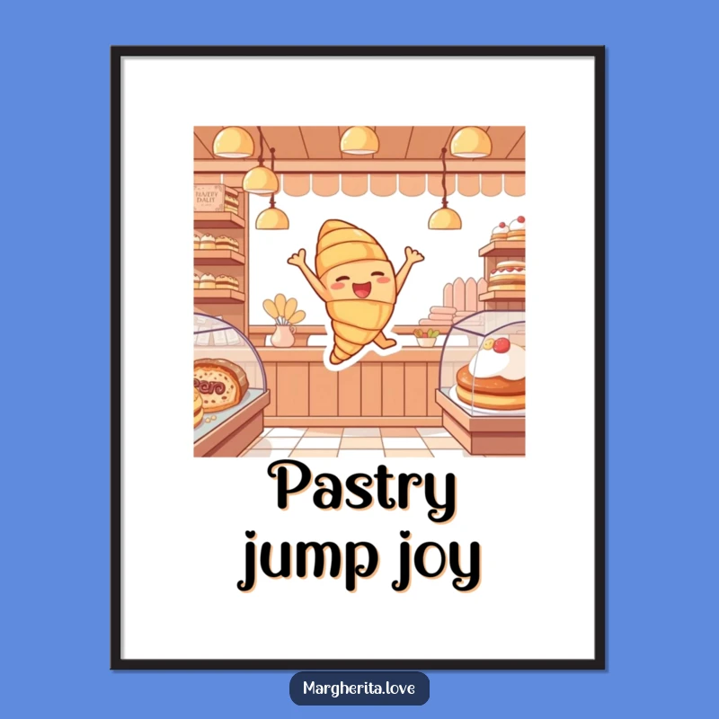 Funny Croissant Joy Digital Art: Pastry Leap, Instant Decor Gift