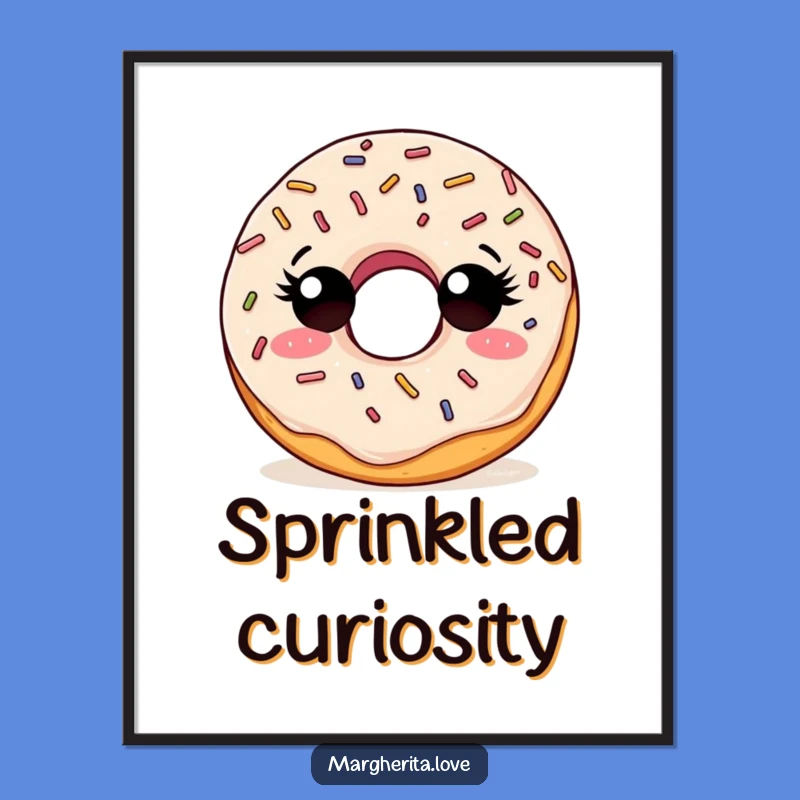 Funny Curious Doughnut Digital Art Print, Whimsical Wall Decor
