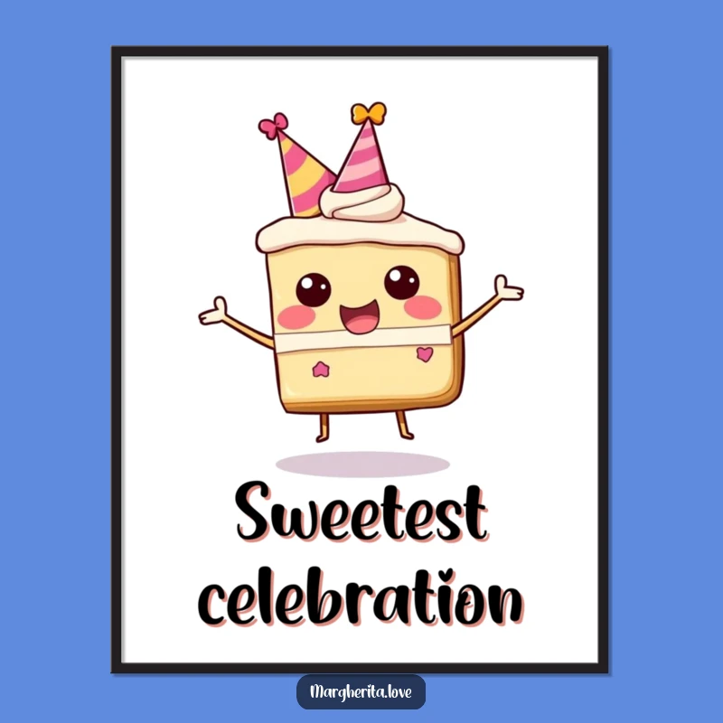 Funny Happy Cake Slice Digital Art Print, Instant Joyful Wall Decor