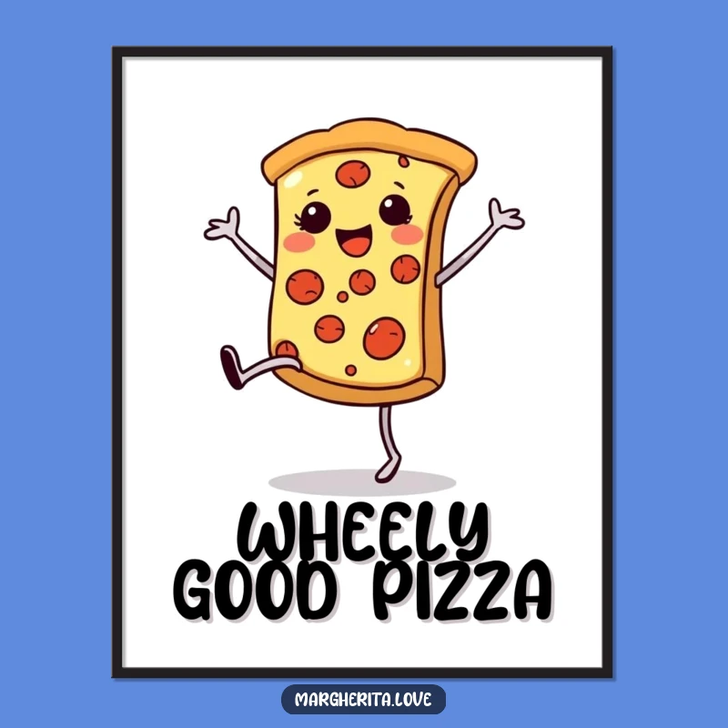 Funny Pizza Cartwheel Digital Print: Happy Food Art, Instant Funny Gift