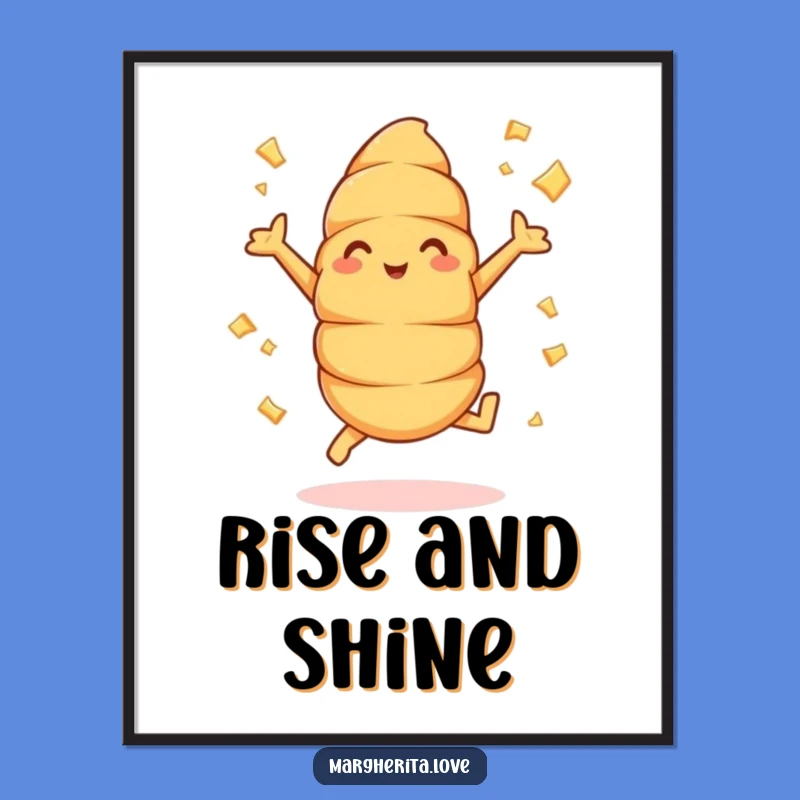 Funny Croissant Jumps Poster: Flying Flakes Art, Hilarious Wall Decor Gift