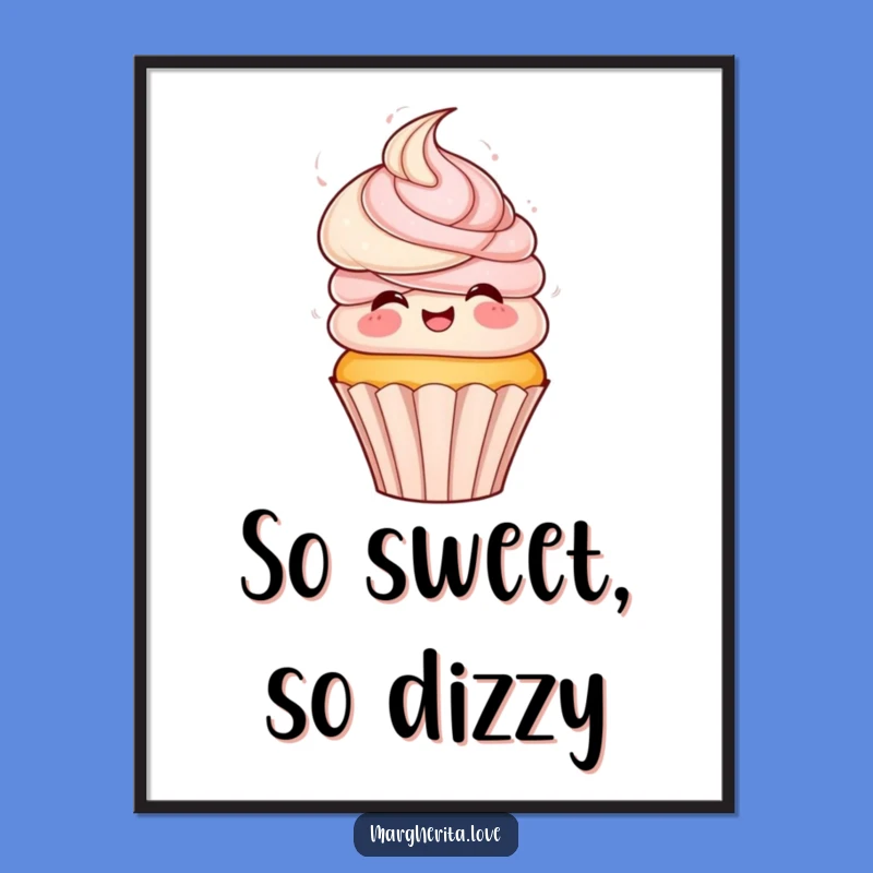 Funny Cupcake Spin Poster - Playful Frosting Hair Wall Art