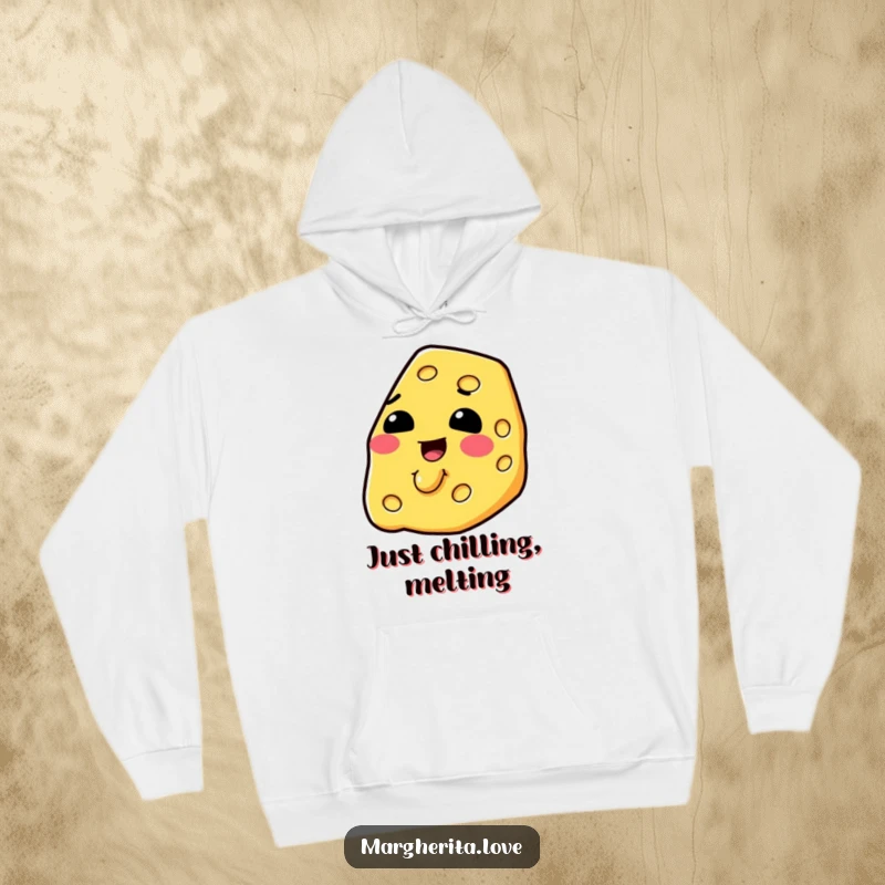 Funny slice of cheese in a happy melt, printed on a soft and warm hoodie.