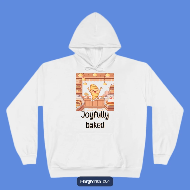 Funny Croissant Joy Hoodie: Cozy Pastry Leap, Warm Gift