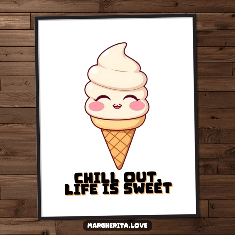 Funny Free Printable Wall Art of a happy ice cream cone blowing a big, sweet kiss, perfect for adding charm.