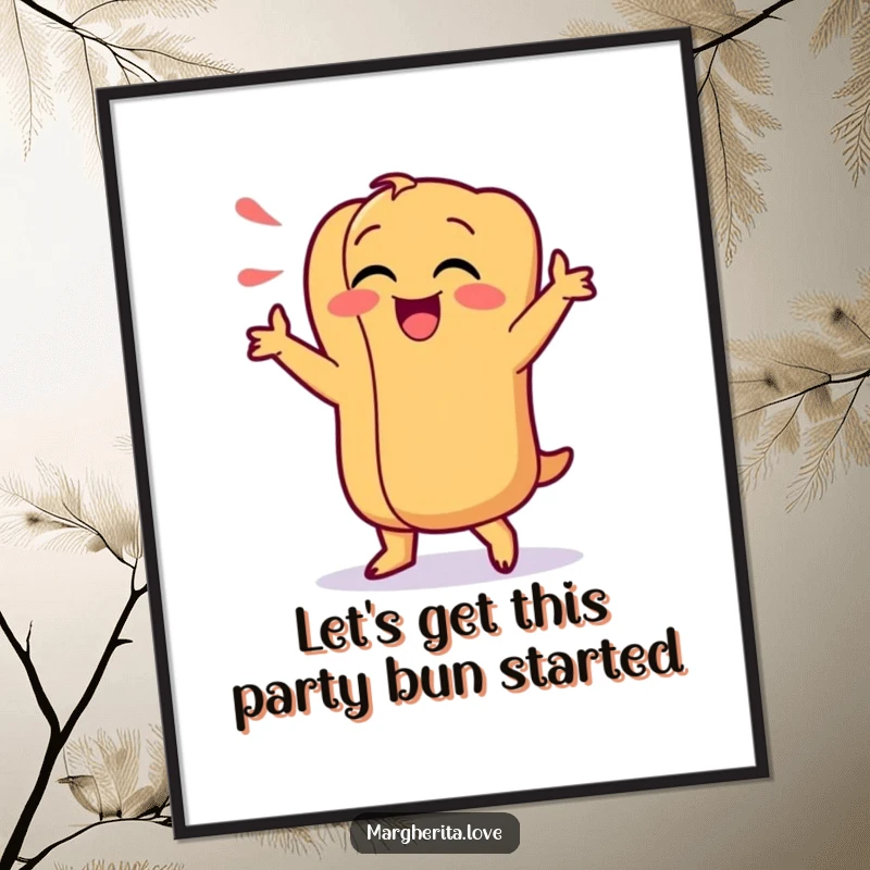 Funny Free Printable Wall Art depicting a giggling hot dog in the middle of a hilarious, energetic silly dance.