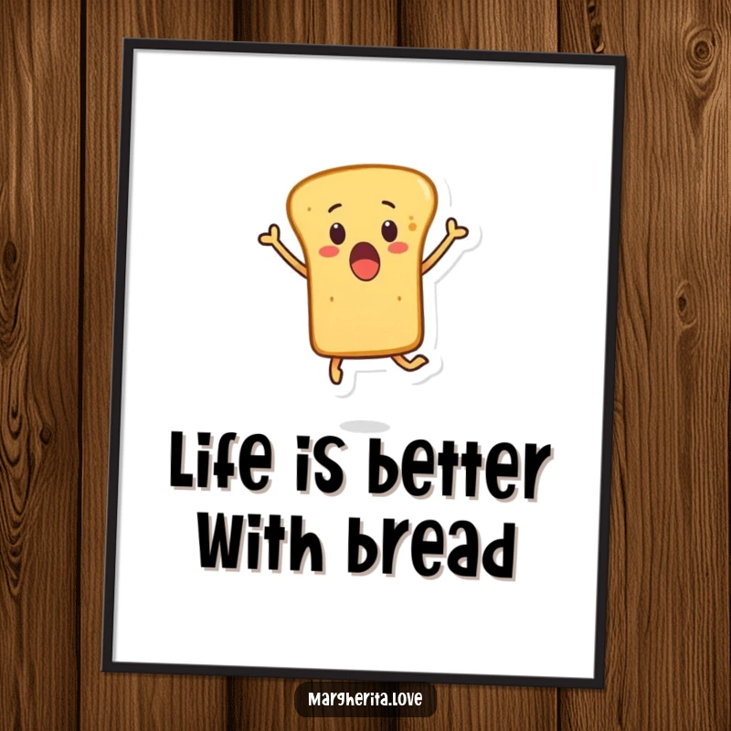 Funny free printable wall art of a surprised breadstick character captured leaping high in the air, perfect for whimsical decor.