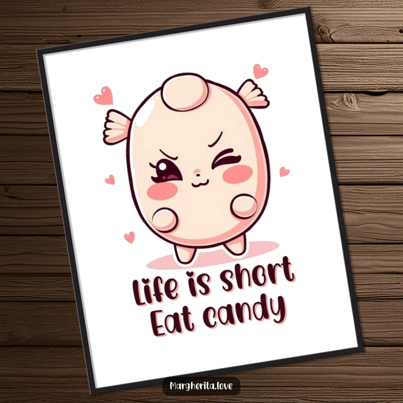 Funny Free Printable wall art: A stylized candy piece with a mischievous wink, adding playful personality.