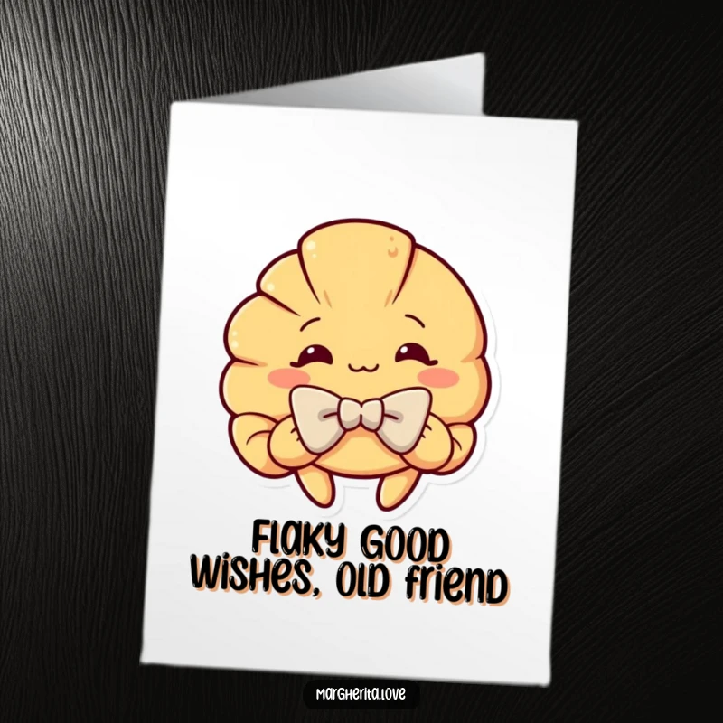 Funny Free Printable Birthday Card of a curious croissant dramatically bowing, offering an unexpected and humorous celebratory gesture.