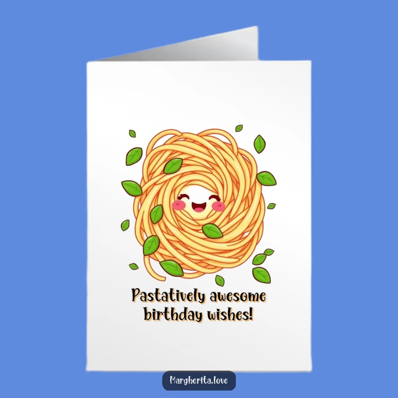 Free Printable Birthday Card: Funny Pasta Swirl Juggling Basil, Hilarious Downloadable Gift