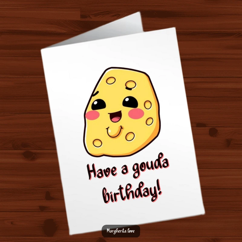 Funny Free Printable Cheese Card: A determined slice of cheese happily melting, radiating warmth and birthday cheer with a big smile.