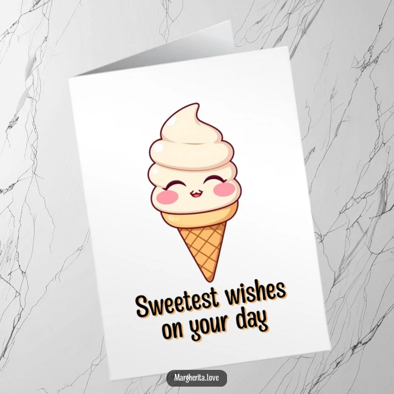 Funny Free Printable Birthday Card of a smiling ice cream cone blowing a charming kiss, sending sweet birthday adoration.