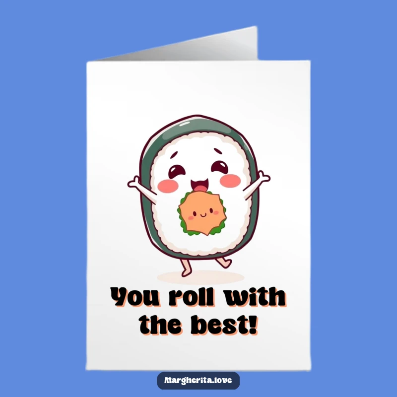 Free Printable Congrats Card: Dancing Sushi, Joyful Downloadable Greeting for Big Wins