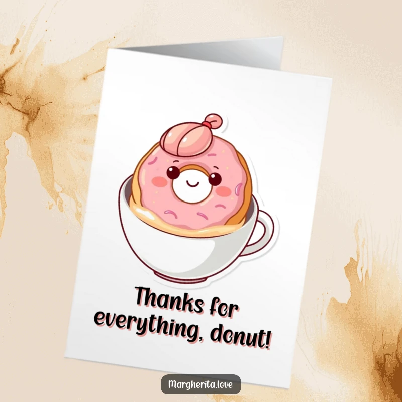 Funny Free Printable Thank You Card: A content donut bobs happily in coffee, a sweet thanks for kindness.