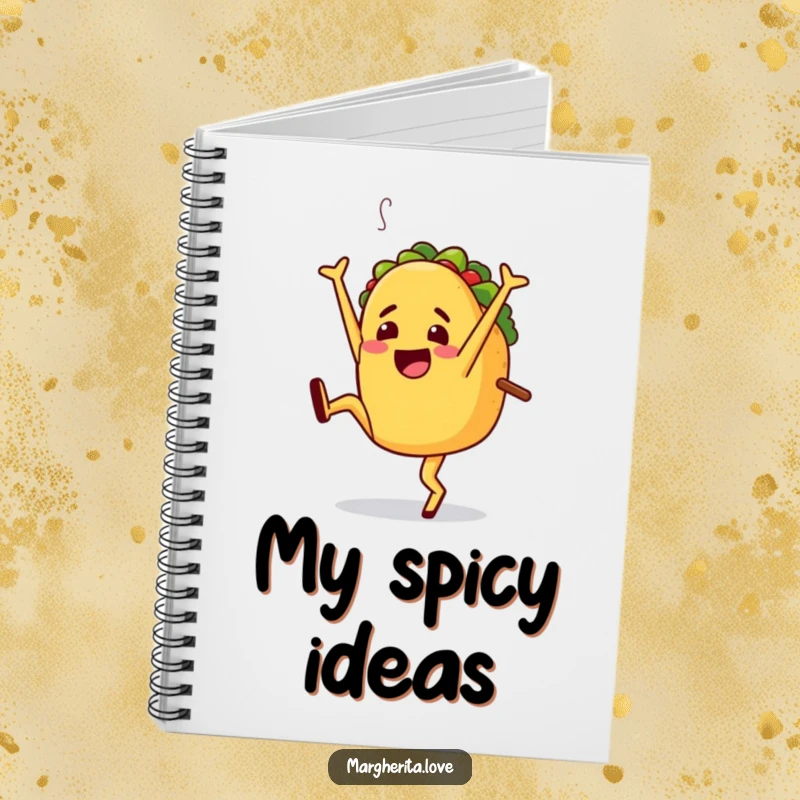 Funny notebook with a jaunty taco character doing a cartwheel, perfect for jotting down notes with a fiesta smile.