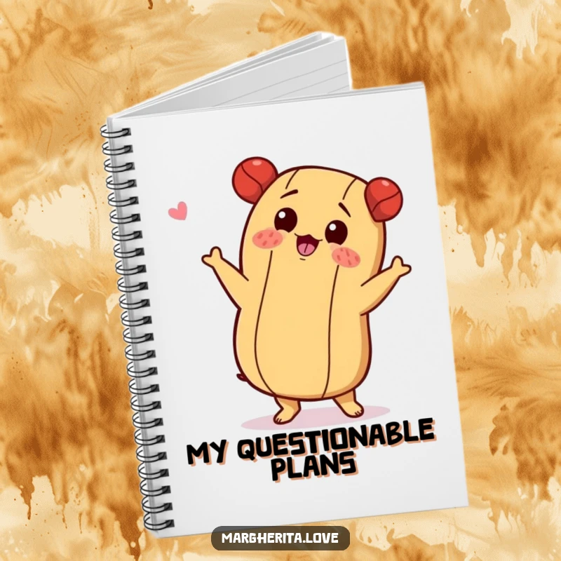 Funny notebook with a hot dog character doing a playful shimmy, ideal for jotting down ideas.