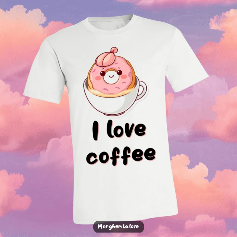 Funny donut t-shirt featuring a happy donut floating and bobbing in a coffee mug, embodying relaxed morning enjoyment.