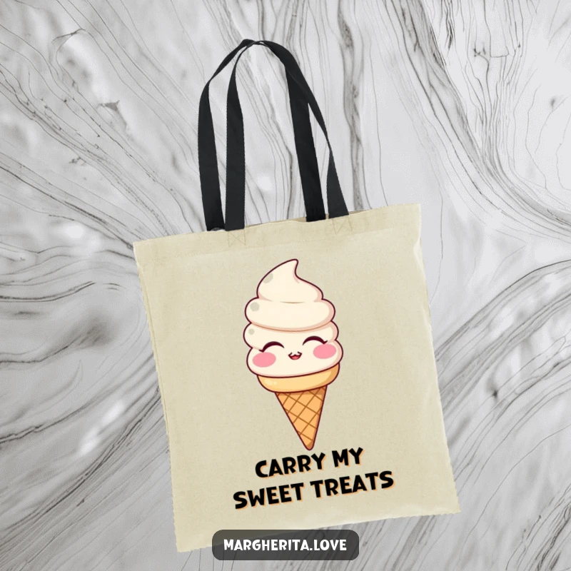 Funny tote bag with a smiling ice cream cone character blowing a kiss, a sweet and practical accessory for everyday use.